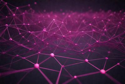 The primary subject of the image is a purple network of interconnected lines, which could be interpreted as a digital art or illustration. The setting is a dark background, and the visual style appears to be a combination of photo and digital art. The colors and mood of the image are predominantly purple, creating a sense of depth and intricacy.