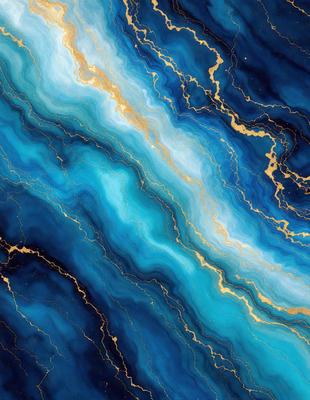 The primary subject of the image is a blue and gold marbled stone. The setting is a close-up of the stone, showcasing its unique and intricate pattern. The visual style is a detailed and artistic representation of the stone, possibly as a digital art or illustration. The colors and mood of the image are predominantly blue and gold, creating a sense of elegance and sophistication.