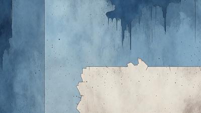 The primary subject of the image is a blue and white painting of a wall. The setting is a room with a blue wall, and the visual style is a painting. The colors and mood of the painting are predominantly blue and white, creating a calm and serene atmosphere.