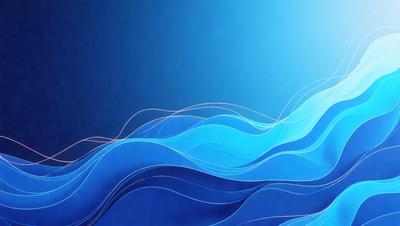 The primary subject of the image is a blue wave, which is the main focus of the scene. The setting is a blue background, which creates a serene and calming atmosphere. The visual style is a digital art, as the wave is depicted in a stylized and artistic manner. The dominant colors are blue and white, which contribute to the overall mood of the image.