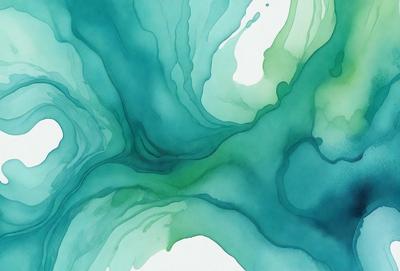 The primary subject of the image is a painting of a blue and green waterfall. The setting is a white background, which contrasts with the vibrant colors of the waterfall. The visual style is a digital art or illustration, as it is a detailed and intricate representation of the waterfall. The dominant colors are blue and green, creating a serene and calming atmosphere.