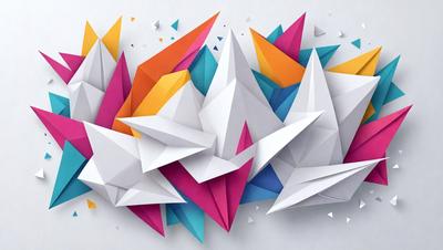 The primary subject of the image is a colorful and intricate paper cutout of a kite. The kite is made up of multiple pieces of paper, creating a visually appealing and artistic display. The setting is a white background, which provides a clean and uncluttered environment for the paper cutout. The visual style of the image is a combination of digital art and illustration, as the paper cutout is skillfully crafted and arranged to create a vibrant and eye-catching display. The colors