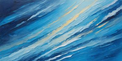 The primary subject of the image is a painting of a blue sky with clouds. The setting is a cloudy sky, and the visual style is a painting. The dominant colors are blue and white, creating a calm and serene atmosphere.