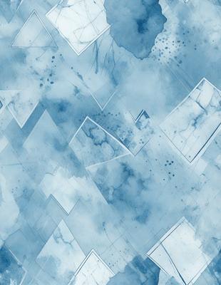 The primary subject of the image is a blue and white painting featuring a cloudy sky. The setting is a blue background, and the visual style is a digital art or illustration. The dominant colors are blue and white, creating a calm and serene atmosphere.