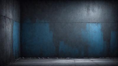 The primary subject of the image is a blue wall with a gray background. The setting appears to be an urban environment, possibly a street or an alley. The visual style of the image is a photo, capturing the blue and gray tones of the wall. The colors and mood of the image are predominantly blue and gray, creating a calm and serene atmosphere.