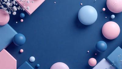 The primary subject of the image is a blue background with a variety of pink and blue spheres scattered across it. The setting appears to be a space or an abstract environment, as the spheres are floating in the background. The visual style of the image is a combination of digital art and illustration, creating a unique and eye-catching design. The dominant colors in the image are blue and pink, giving it a vibrant and lively atmosphere.