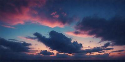 The primary subject of the image is a cloudy sky with a pink hue. The setting is a beach, and the visual style is a photo. The colors and mood of the image are predominantly pink and serene, creating a beautiful and calming atmosphere.