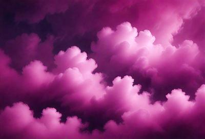 The primary subject of the image is a cloudy sky with pink clouds. The setting is a dark, cloudy sky, and the visual style is a digital art or illustration. The dominant colors are pink and purple, creating a warm and serene atmosphere.