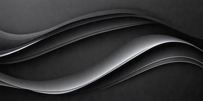 The primary subject of the image is a silver, curved, and flowing design. The setting is a black background, which contrasts with the silver design. The visual style appears to be a combination of digital art and illustration. The dominant colors are silver and black, creating a sleek and modern atmosphere.