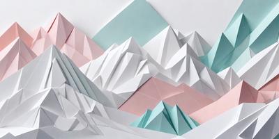 The primary subject of the image is a large, three-dimensional paper cutout of a mountain. The mountain is made up of multiple layers of paper, giving it a textured and intricate appearance. The setting is a white background, which provides a clean and uncluttered environment for the paper cutout. The visual style is a combination of digital art and paper craft, as the paper cutout is created using paper and scissors. The colors and mood of the image are predominantly blue and white, giving it a