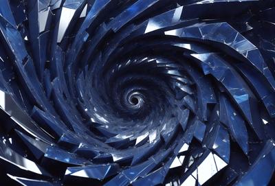 The primary subject of the image is a spiral pattern, which is the main object, scene, or focus of the image. The spiral pattern is set against a blue background, giving the image a vibrant and lively atmosphere. The visual style of the image is a combination of photo and digital art, creating a unique and intricate design. The colors and mood of the image are predominantly blue, which adds to the overall sense of depth and complexity in the spiral pattern.