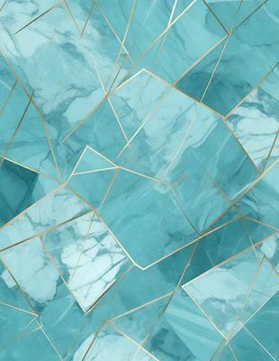 The primary subject of the image is a blue marble tile with a gold border. The setting is a bathroom, and the visual style is a patterned tile design. The dominant colors are blue and gold, creating a calm and sophisticated atmosphere.