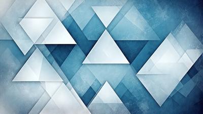 The primary subject of the image is a geometric pattern made up of triangles. The setting is a blue background, which adds a sense of depth and contrast to the pattern. The visual style is a combination of digital art and illustration, creating a unique and eye-catching design. The dominant colors are blue and white, which contribute to a calm and soothing atmosphere.