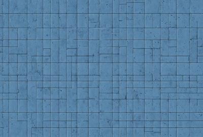 The primary subject of the image is a blue tile wall. The setting is a room with a blue tile floor. The visual style is a photo of a blue tile wall. The dominant colors are blue and grey, creating a calm and soothing atmosphere.