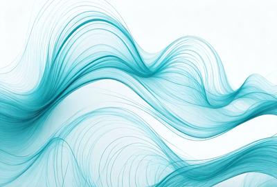 The primary subject of the image is a blue wave or water flow, which is the main focus of the scene. The setting is a white background, which provides a clean and minimalist appearance. The visual style is a digital art or illustration, as the wave is depicted in a detailed and artistic manner. The dominant colors are blue and white, creating a calm and serene atmosphere.