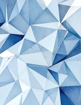 The primary subject of the image is a blue and white geometric pattern, which appears to be a digital art or illustration. The setting is a blue background, and the visual style is a combination of digital art and illustration. The dominant colors are blue and white, creating a calm and soothing atmosphere.