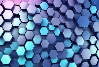 The primary subject of the image is a blue and purple honeycomb pattern. The setting is a blue and purple background, which creates a visually appealing contrast with the honeycomb pattern. The visual style is a digital art or illustration, as the honeycomb pattern is created using a computer or digital tools. The colors and mood of the image are predominantly blue and purple, giving it a calm and soothing atmosphere.