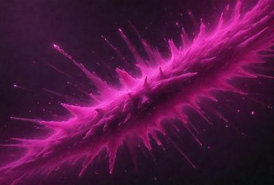 The primary subject of the image is a large, pink, purple, and white object that appears to be a painting or digital art. The setting is a dark background, which contrasts with the vibrant colors of the main subject. The visual style is a combination of photo and digital art, creating a unique and eye-catching piece. The colors and mood of the image are predominantly pink and purple, giving it a lively and energetic atmosphere.