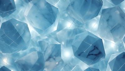 The primary subject of the image is a collection of blue crystals, which are the main objects in the scene. The setting is a blue background, which creates a visually appealing contrast with the crystals. The visual style of the image is a close-up of the crystals, showcasing their unique shapes and textures. The dominant colors in the image are blue and white, giving the scene a calm and serene atmosphere.