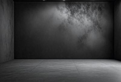 The primary subject of the image is a black wall with a white line on it. The setting is a room with a black background, and the visual style appears to be a photo. The dominant colors are black and white, creating a stark and minimalist atmosphere.
