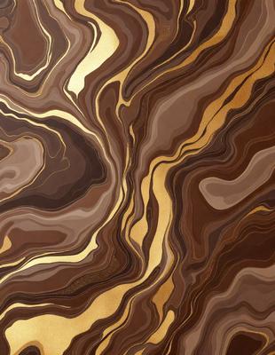 The primary subject of the image is a close-up of a marble-like surface with a gold and brown color scheme. The setting is a patterned surface, possibly a marble or stone countertop. The visual style appears to be a combination of a photo and a digital art or illustration, as the gold and brown colors are emphasized, and the patterned surface is detailed. The overall atmosphere of the image is elegant and sophisticated, with the gold and brown colors evoking a sense of luxury and refin
