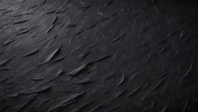The primary subject of the image is a close-up of a black leather surface. The setting is a dark room, and the visual style appears to be a photo or a digital art piece. The dominant colors are black and grey, creating a moody atmosphere.