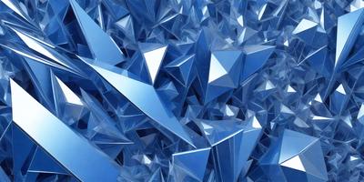 The primary subject of the image is a blue, geometric pattern made up of triangles. The setting is a blue background, which creates a visually striking contrast with the pattern. The visual style is a combination of digital art and illustration, as the triangles are arranged in a complex and intricate manner. The dominant colors are blue and silver, giving the image a modern and sophisticated appearance.