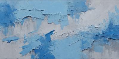 The primary subject of the image is a painting of a blue sky with a white and blue background. The setting is a painting of a sky, and the visual style is a painting. The dominant colors are blue and white, creating a calm and serene atmosphere.
