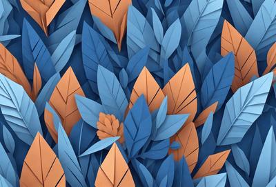 The primary subject of the image is a close-up of a flower, which is the focal point of the scene. The setting is a blue and orange background, creating a vibrant and lively atmosphere. The visual style is a combination of digital art and illustration, with the flower being depicted in a detailed and realistic manner. The colors and mood of the image are predominantly blue and orange, which evoke feelings of warmth and energy.