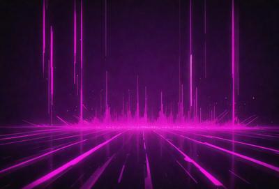 The primary subject of the image is a purple cityscape with a pink sky. The setting is a futuristic city with a purple skyline, and the visual style is a digital art or illustration. The colors and mood of the image are predominantly purple and pink, creating a vibrant and futuristic atmosphere.