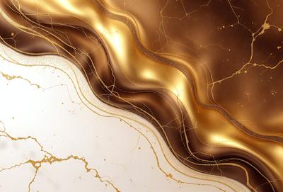 The primary subject of the image is a gold-colored wallpaper with a pattern of gold and white. The setting is a room with a gold-colored wall, and the visual style is a close-up of the wallpaper. The colors and mood of the image are warm and luxurious, with the gold and white colors creating a sense of elegance and sophistication.