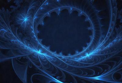 The primary subject of the image is a blue, swirling, and circular pattern. The setting is a dark blue background, which contrasts with the vibrant blue swirls. The visual style appears to be a combination of digital art and illustration, creating a unique and captivating design. The colors and mood of the image are predominantly blue, giving it a calm and serene atmosphere.
