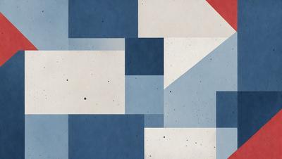 The primary subject of the image is a blue and white square pattern. The setting is a white and blue background, which creates a visually appealing contrast. The visual style is a combination of digital art and illustration, giving the image a modern and artistic appearance. The dominant colors are blue and white, creating a calm and soothing atmosphere.