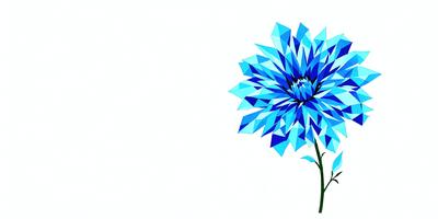The primary subject of the image is a blue flower with a green stem. The setting is a white background, which creates a clean and minimalist appearance. The visual style is a digital art or illustration, as the flower is depicted in a stylized and geometric manner. The dominant colors are blue and green, giving the image a calm and serene atmosphere.