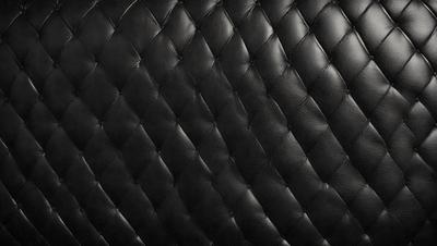 The primary subject of the image is a black leather couch. The setting is a room with a black background, which creates a striking contrast with the couch. The visual style is a close-up of the couch, showcasing its texture and details. The colors and mood of the image are predominantly black, giving it a sleek and modern appearance.