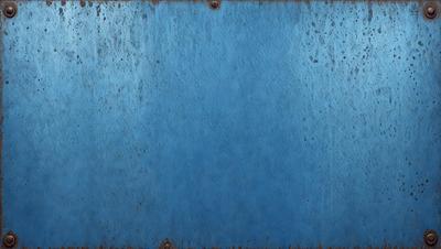 The primary subject of the image is a blue wall with a rusted metal surface. The setting is a room with a blue wall, and the visual style is a photo. The dominant colors are blue and rust, creating a mood of aged and worn-out appearance.