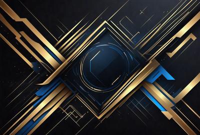 The primary subject of the image is a blue circle with a gold border. The setting is a black background, which creates a contrasting visual effect. The visual style appears to be a combination of digital art and illustration, as the circle and border have a clean, geometric appearance. The colors and mood of the image are predominantly dark and moody, with the blue circle and gold border providing a touch of brightness and contrast.