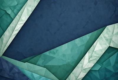 The primary subject of the image is a blue and green geometric pattern. The setting is a blue background, and the visual style appears to be a digital art or illustration. The dominant colors are blue and green, creating a calm and soothing atmosphere.