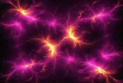 The primary subject of the image is a purple and orange patterned background. The setting is a dark background, which contrasts with the vibrant colors of the pattern. The visual style appears to be a digital art or illustration, as the colors and patterns are intricate and detailed. The dominant colors are purple and orange, creating a lively and energetic atmosphere.