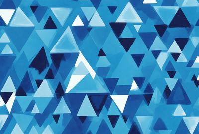 The primary subject of the image is a blue and white geometric pattern. The setting is a blue background, and the visual style appears to be a digital art or illustration. The dominant colors are blue and white, creating a calm and soothing atmosphere.