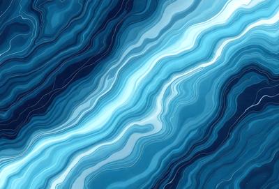 The primary subject of the image is a blue and white ocean wave. The setting is the ocean, with the wave being the main focus of the image. The visual style is a digital art or illustration, as the wave is depicted in a detailed and artistic manner. The dominant colors are blue and white, creating a serene and calming atmosphere.