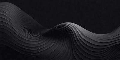 The primary subject of the image is a black and white wave pattern. The setting is a dark background, which contrasts with the wave pattern. The visual style is a combination of a photo and a digital art, illustration, or drawing. The dominant colors are black and white, creating a mood of simplicity and elegance.