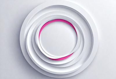 The primary subject of the image is a white circle with a pink circle in the center. The setting is a white background, and the visual style appears to be a digital art or illustration. The dominant colors are white and pink, creating a calm and soothing atmosphere.