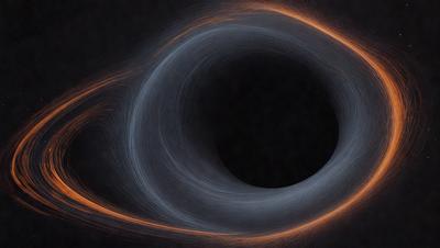 The primary subject of the image is a large, dark, and circular hole in the center of a swirling pattern. The setting is a black background, and the visual style appears to be a combination of a photo and digital art. The colors and mood of the image are dark and mysterious, with the swirling pattern adding a sense of depth and intrigue.