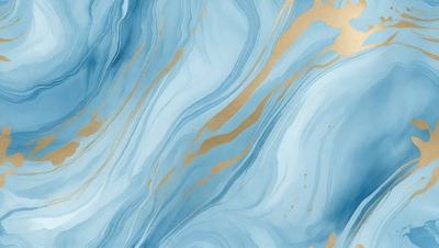 The primary subject of the image is a blue and gold swirling pattern, which appears to be a wallpaper or a design element. The setting is a wall, and the visual style is a combination of digital art and illustration. The dominant colors are blue and gold, creating a sense of elegance and sophistication.