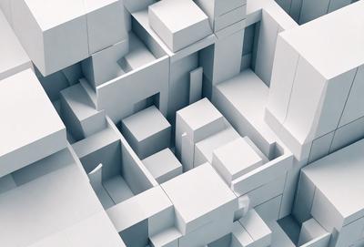 The primary subject of the image is a white box with a blue background. The setting is a three-dimensional representation of a box, with the box's interior and exterior visible. The visual style is a digital art or illustration, creating a unique and intricate design. The colors and mood of the image are predominantly white and blue, giving it a clean and modern appearance.