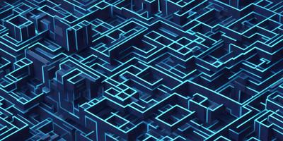 The primary subject of the image is a blue, geometric pattern. The setting is a blue background, and the visual style appears to be a digital art or illustration. The dominant colors are blue and black, creating a modern and sophisticated atmosphere.