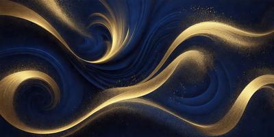The primary subject of the image is a swirling, golden pattern that appears to be a digital art or illustration. The setting is a blue background, which contrasts with the golden swirls. The visual style is a combination of digital art and illustration, creating a unique and eye-catching design. The colors and mood of the image are predominantly golden and vibrant, evoking a sense of energy and movement.