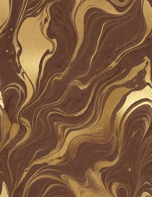 The primary subject of the image is a close-up of a gold and brown swirling pattern, which appears to be a wallpaper or a textured surface. The setting is indoors, with the pattern covering a large portion of the wall. The visual style is a combination of a photo and a digital art, as the pattern is both detailed and intricate. The colors and mood of the image are warm and inviting, with the gold and brown tones creating a sense of luxury and sophistication.