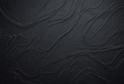 The primary subject of the image is a black background with a pattern of long, thin, and curved lines. The setting appears to be a dark room, and the visual style is a combination of a photo and a drawing. The colors in the image are predominantly black, and the overall atmosphere is mysterious and intriguing.